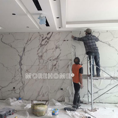  Lắp đặt đá nhân tạo ốp tường tại chung cư Mandarin Hòa Phát