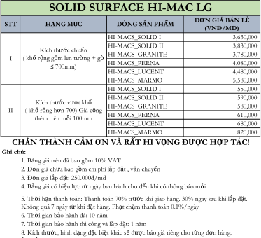 Báo giá đá nhân tạo Hi-macs LG